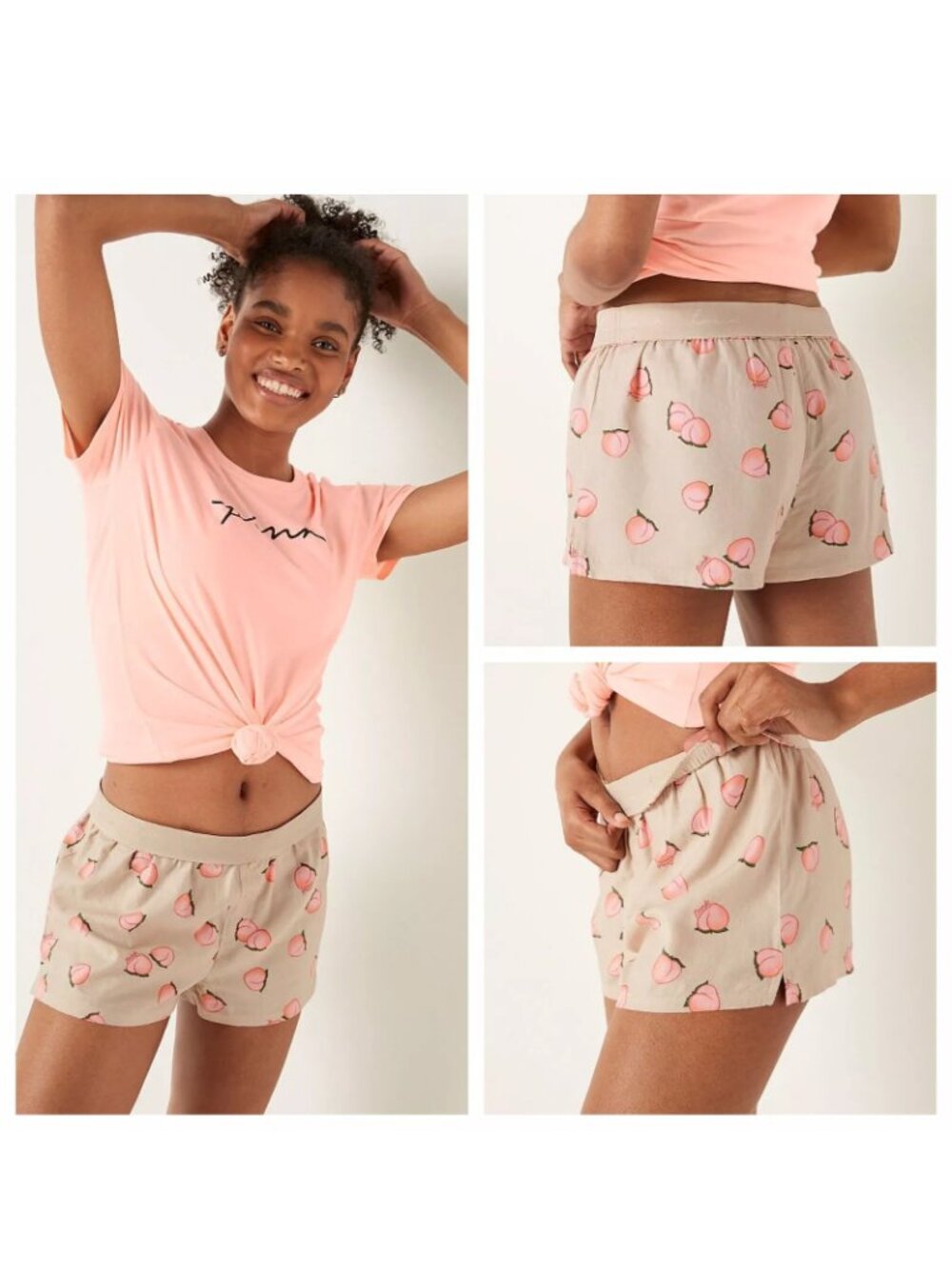 Victorias Secret Pink | Flannel Sleep Boxy Shorts Vanilla Peach | Size Small